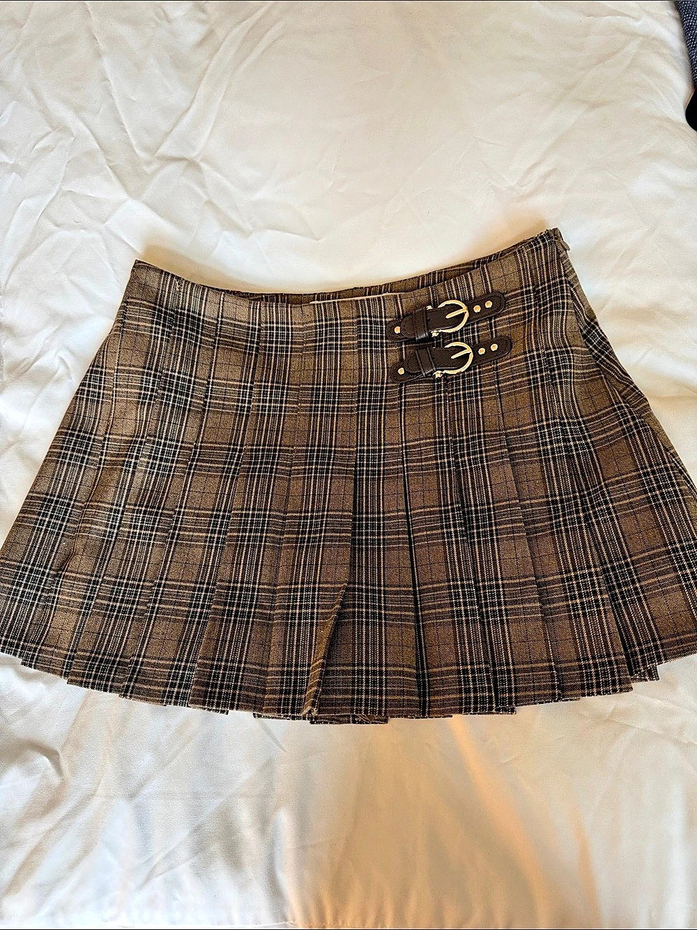 ASTR The Label Melian Plaid Pleated Skirt Mini Skirt Brown & Black XS